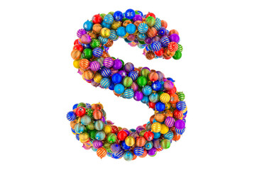 Letter S from colored Christmas balls. Xmas balls font, 3D rendering