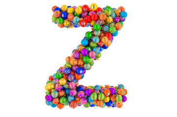 Letter Z from colored Christmas balls. Xmas balls font, 3D rendering