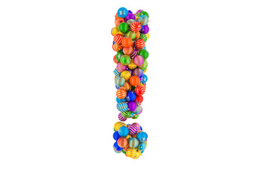 Exclamation mark from colored Christmas balls. 3D rendering