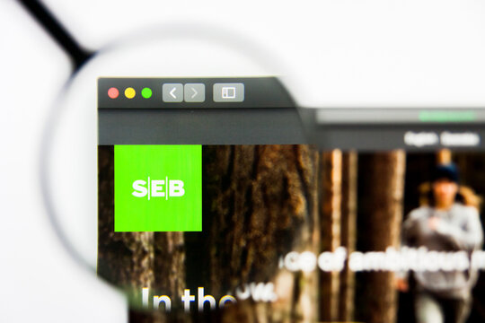 Los Angeles, California, USA - 24 March 2019: Illustrative Editorial of SEB AB website homepage. SEB AB logo visible on display screen.