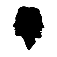 Black silhouette of man and woman together as one. Male and female concept. Adult man and woman in profile. Vector illustration.
