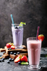 Fresh strawberry and blueberry milkshakes