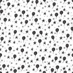 Vector Balloons. Festive attributes. Holiday seamless pattern. Celebratory seamless background. Hand Drawn doodle Balloons, stars