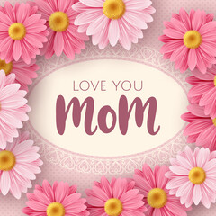 Happy Mothers day background with daisy flowers. Greeting card, invitation or sale banner template