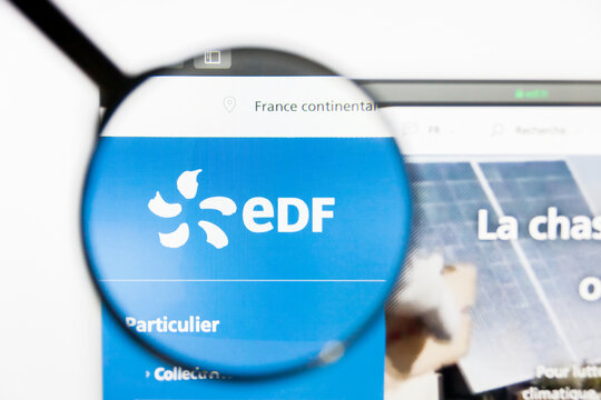 Los Angeles, California, USA - 12 March 2019: Illustrative Editorial, EDF website homepage. EDF logo visible on display screen