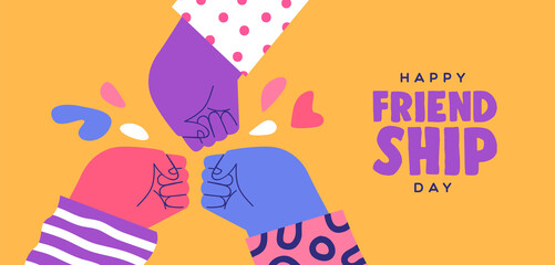 Friendship day banner of friend group fist bump