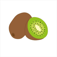 Whole kiwi fruit and his sliced segments isolated on white background. Vector illustration in flat style.