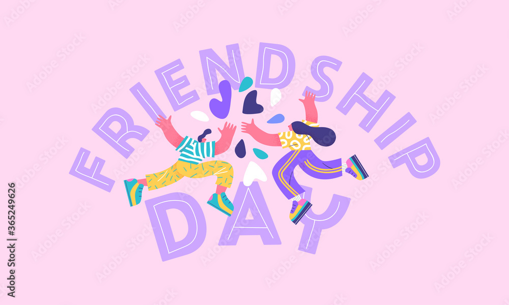 Wall mural happy friendship day card of friends high five