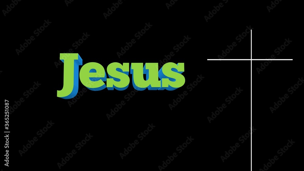 Wall mural jesus name 3d text with cross symbol and black background