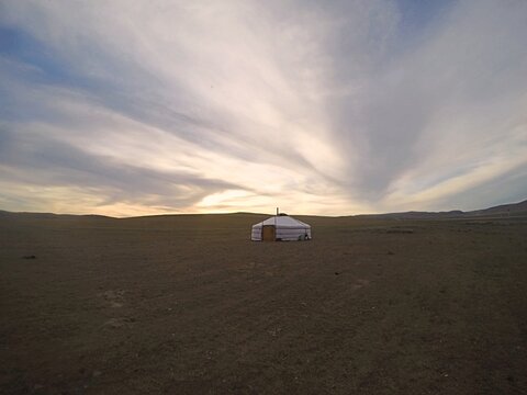 Mongolia, Somewhere in the on Gobi Desert. Mongolian national house - Yurt