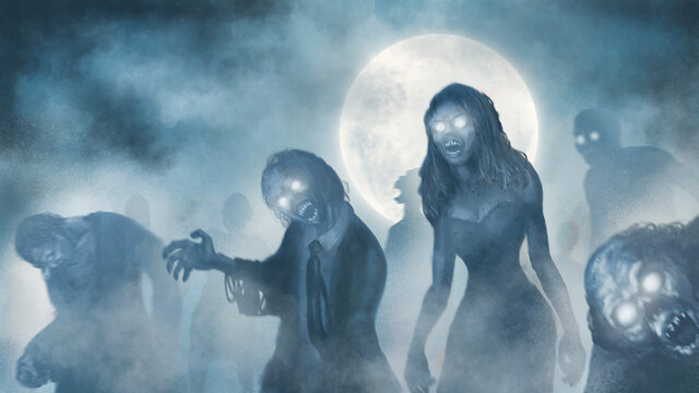 Zombie crowd walking