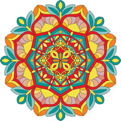 Circle mandala with vibrant, vintage colors. Colorful card, wallpaper. Relax and meditation poster. Enjoy! Eps 10.	