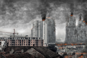 View of post-apocalyptic cityscape. Digital illustration