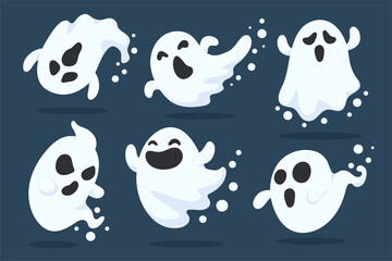Halloween Ghost Cartoon. The scary and evil ghosts face flew out to haunt people merrily on Halloween.
