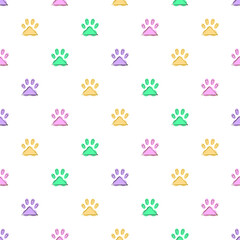 Dog seamless pattern, Colorful dog footprints on white background, Dog icons. 