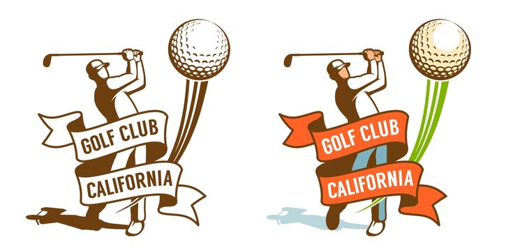 Golf player hitting the ball - retro sport emblem. Golfer vintage badge. Vector illustration.