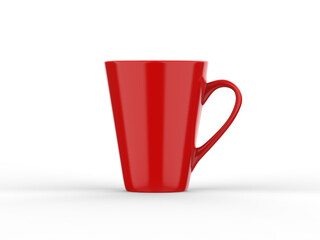 Coffee or tea cup mockup template, red blank mug on isolated white background, 3d illustration