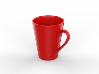 Coffee or tea cup mockup template, red blank mug on isolated white background, 3d illustration