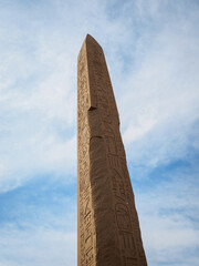 a ancient egyptian obelisk in luxor in karnak temple