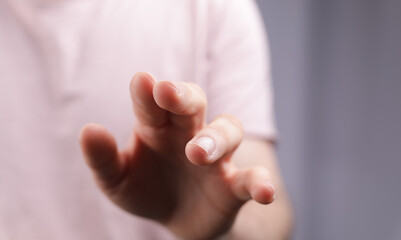 Naklejka premium A man pressing button. Innovation technology internet business concept. Space for text.