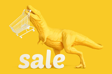 T-rex with shopping cart and 'sale' sign. Retail shopping concept. 3D rendering © kirill_makarov