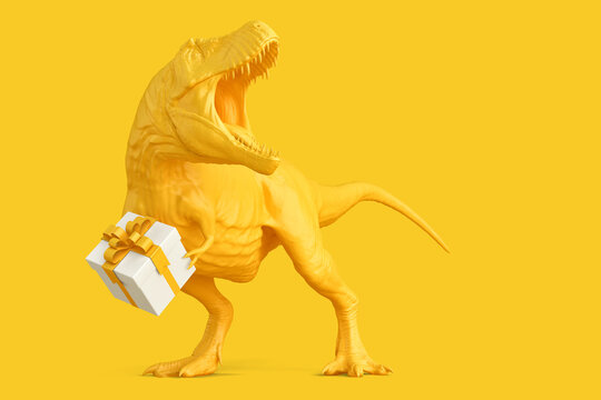 T-rex with Gift Box. 3D rendering