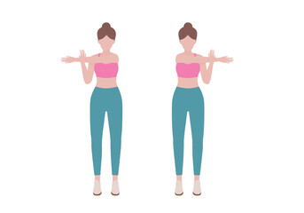 Woman doing cool down after exercises. for doing Shoulder Stretch which Building greater flexibility overall, Helping your body get back to its pre-exercise state. Illustration cartoon style