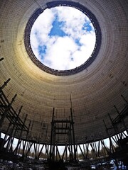 Ukraine, Chernobyl Exclusion Zone. Abandoned cooling tower
