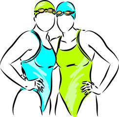 swimmer team concept 2 women vector illustration