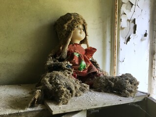Ukraine, Pripyat. Abandoned city. Chernobyl Exclusion Zone . Creepy toy