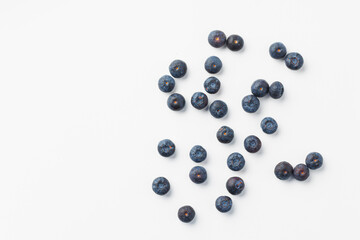 Top view of fresh blueberries on white background