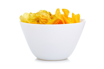 Bowl with chips on white background isolation