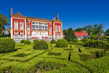 garden, statue and detail of The Palace of the Marquesses of Fronteira in Lisbon, Portugal