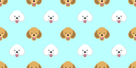 Dog seamless pattern, Poodle on blue background, Dog icons. 