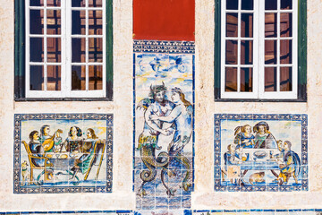 detail of mythological azulejos on the walls of The Palace of the Marquesses of Fronteira in Lisbon, Portugal