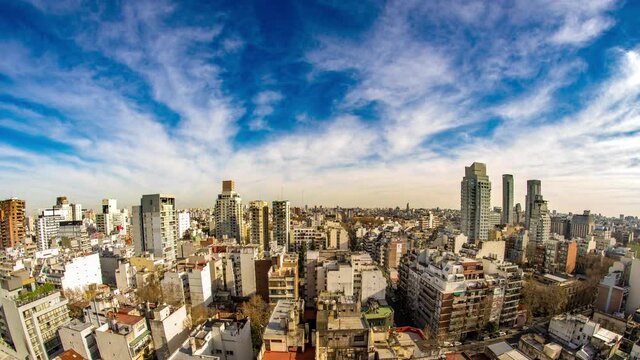 Time-lapse view on the skyline of the city on a cloudy day in Buenos Aires, Argentina.