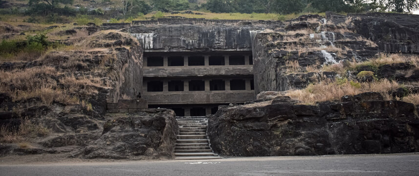 ancient stone carving ellora cave  aurangabad  maharastra india asia