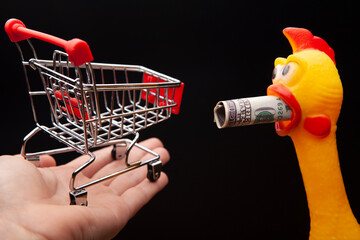 image of trolley hand chicken dark background 