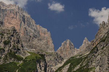 Fototapeta na wymiar Cima Brenta massif with Cima Sella, as seen from Croz dell Altissimo refuge, Brenta Dolomites, Molveno, Trentino, Italy.
