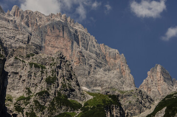 Cima Brenta massif with Cima Sella, as seen from Croz dell Altissimo refuge, Brenta Dolomites, Molveno, Trentino, Italy.