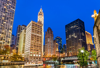 Fototapeta na wymiar Downtown Chicago at Michigan Avenue Bridge - Illinois, United States