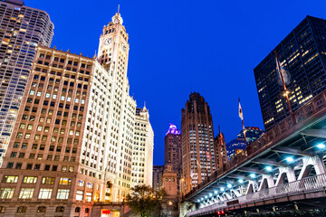 Fototapeta na wymiar Downtown Chicago at Michigan Avenue Bridge - Illinois, United States