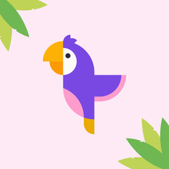 Parrot flat illustration. Bird character

