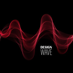 Abstract dark background, horizontal red smooth stylish wave. Design element eps10