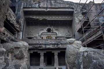 Stone carving, Ellora cave, Aurangabad, Maharashtra, India, Asia. Holy, caves.