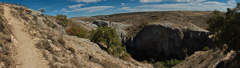 Landscape on hiking track near Pelegrina in park Barranco del Rio Dulce, Guadalajara, Spain
