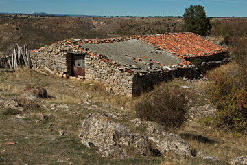 House ruin in the village Pelegrina in park Barranco del Rio Dulce, Guadalajara, Spain

