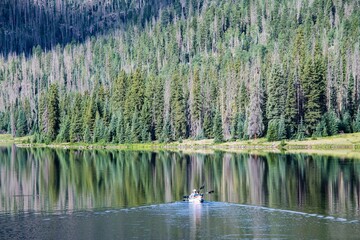 Fototapeta na wymiar A mountain lake on a clear calm morning.