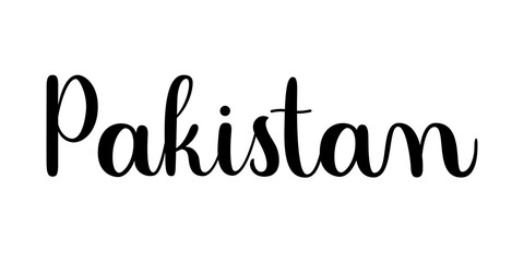 Pakistan country name phrase. Handwritten vector lettering illustration. Brush calligraphy style. Black inscription isolated on white background.