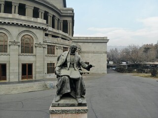 Obraz premium Erevan - the capital of Caucasus country Armenia. Aerial view from above by drone. City centre, main boulevard and national opera house